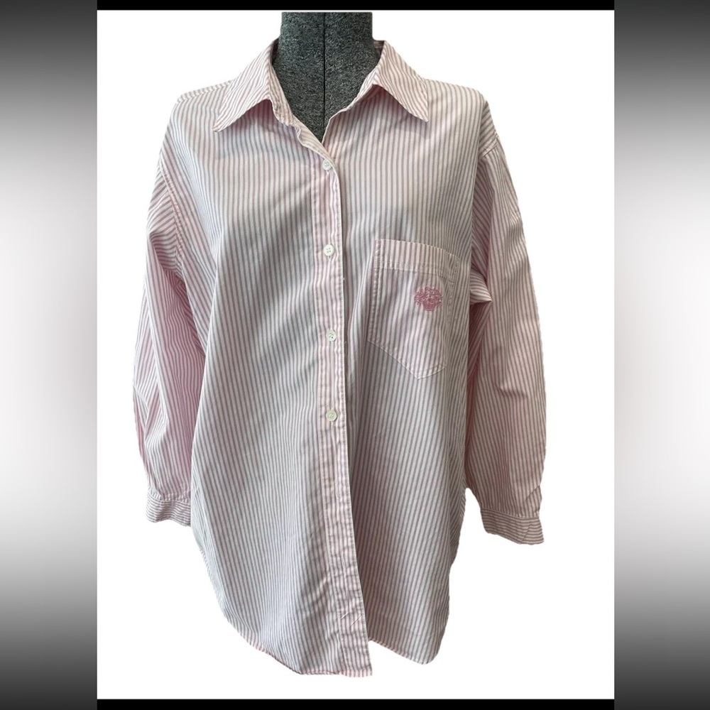 Susan Bristol Casuals 1990 pink and white‎ pin striped button down ladies 1W/X